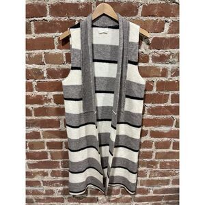 Anthropologie Womens XS Striped Cardigan Knit White Black Gray